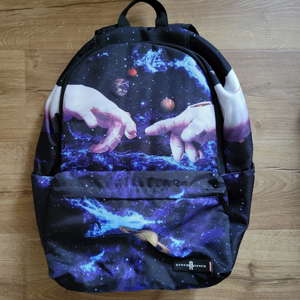 Space Junk Astronaut Hands Design Backpack - Black and Purple